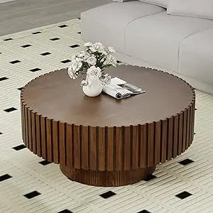 RBXC Round Fluted Drum Coffee Table For Living Room