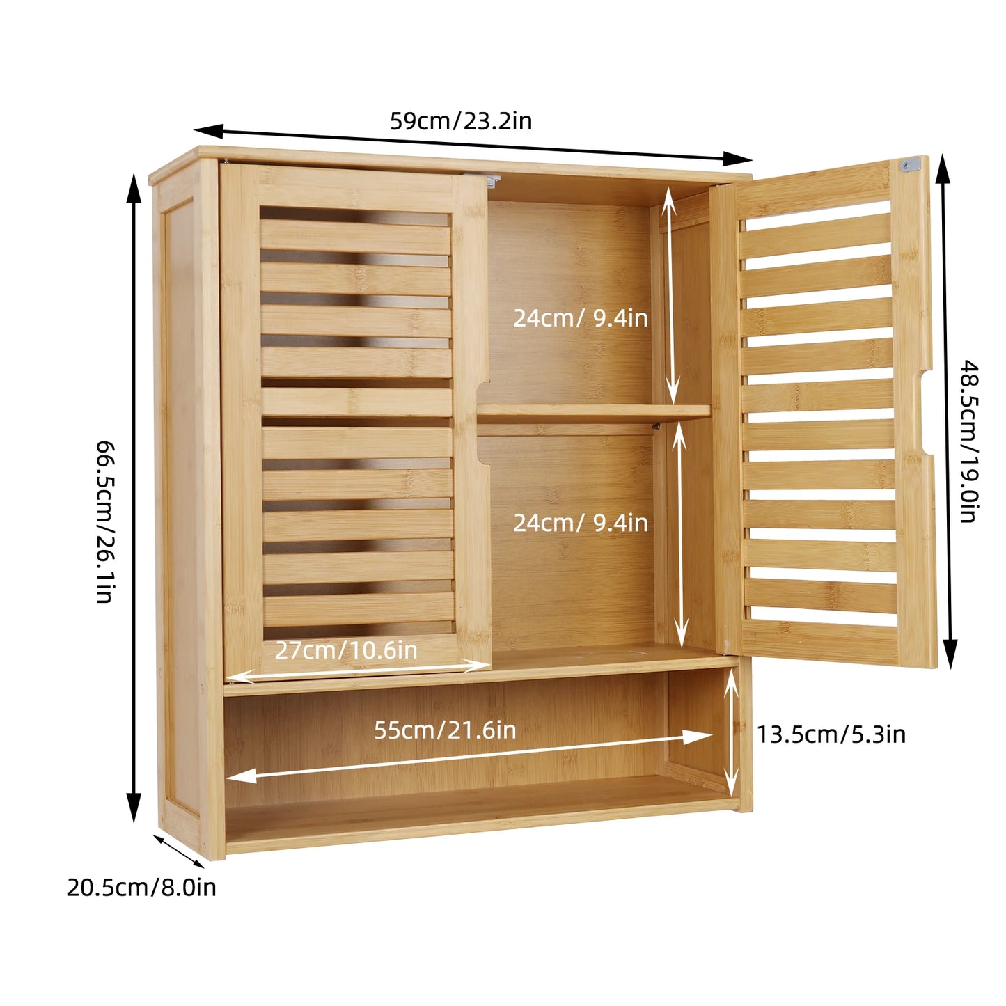 Wisfor Wall Mounted Bamboo Bathroom Cabinet Storage Shelf