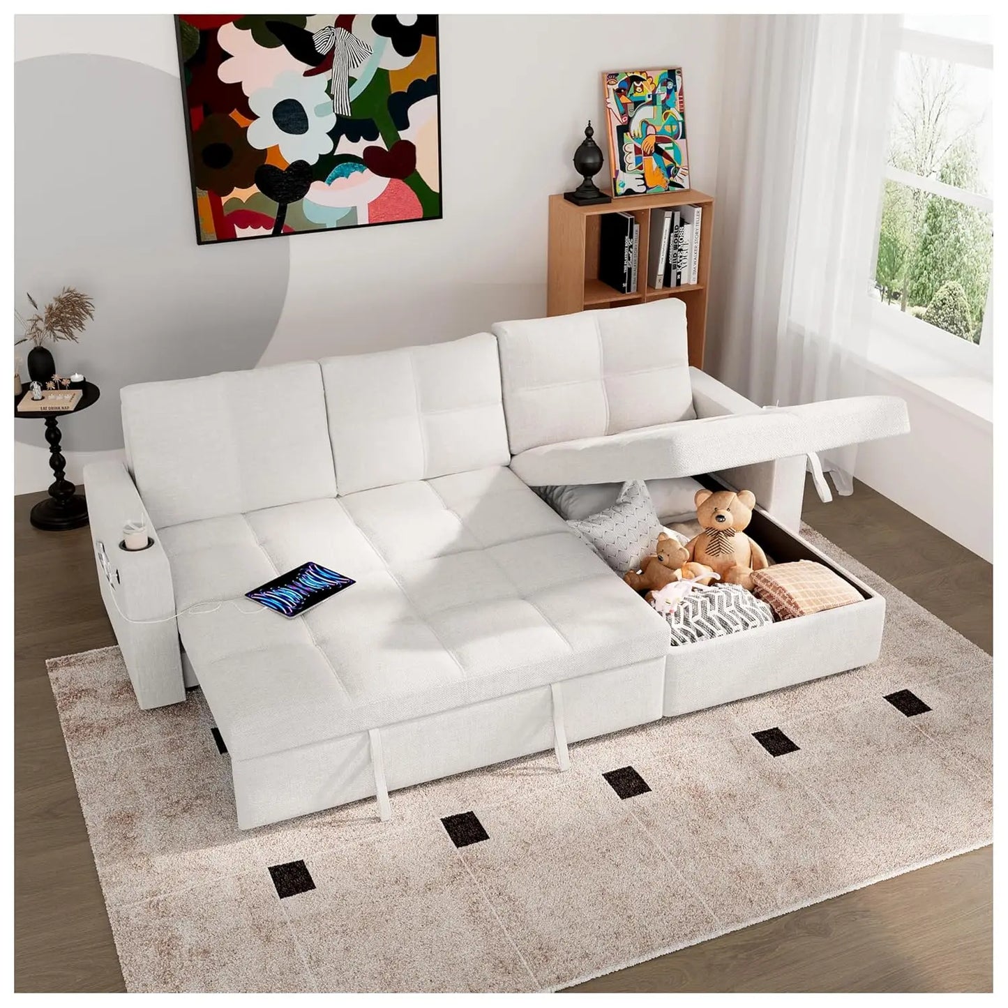 XIAOLANG Sectional Sleeper Sofa Bed With Storage USB