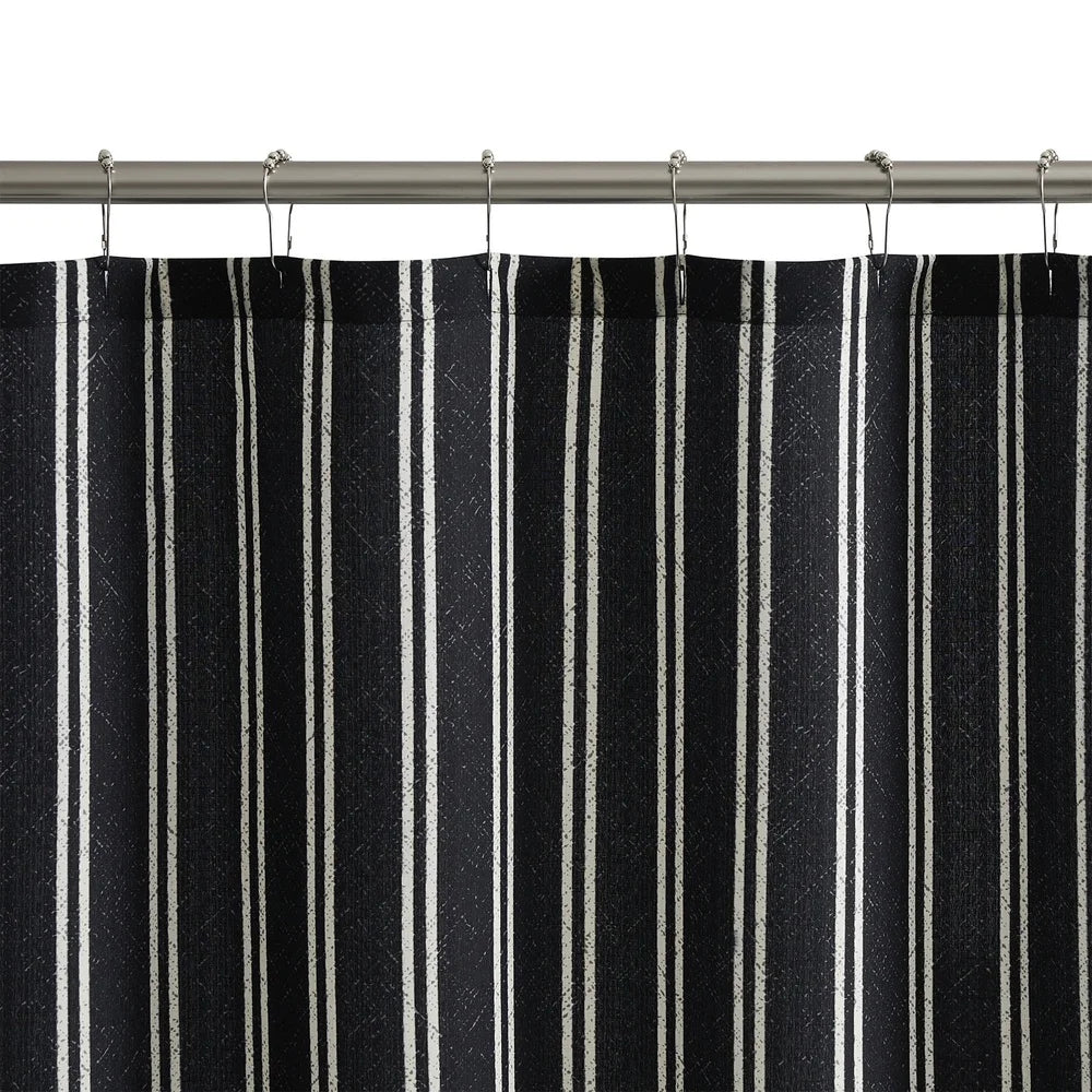 13 Piece Shower Curtain Set with Hooks Black White Pinstripes 72x72 Polyester Washable Bathroom Decor Easy Care