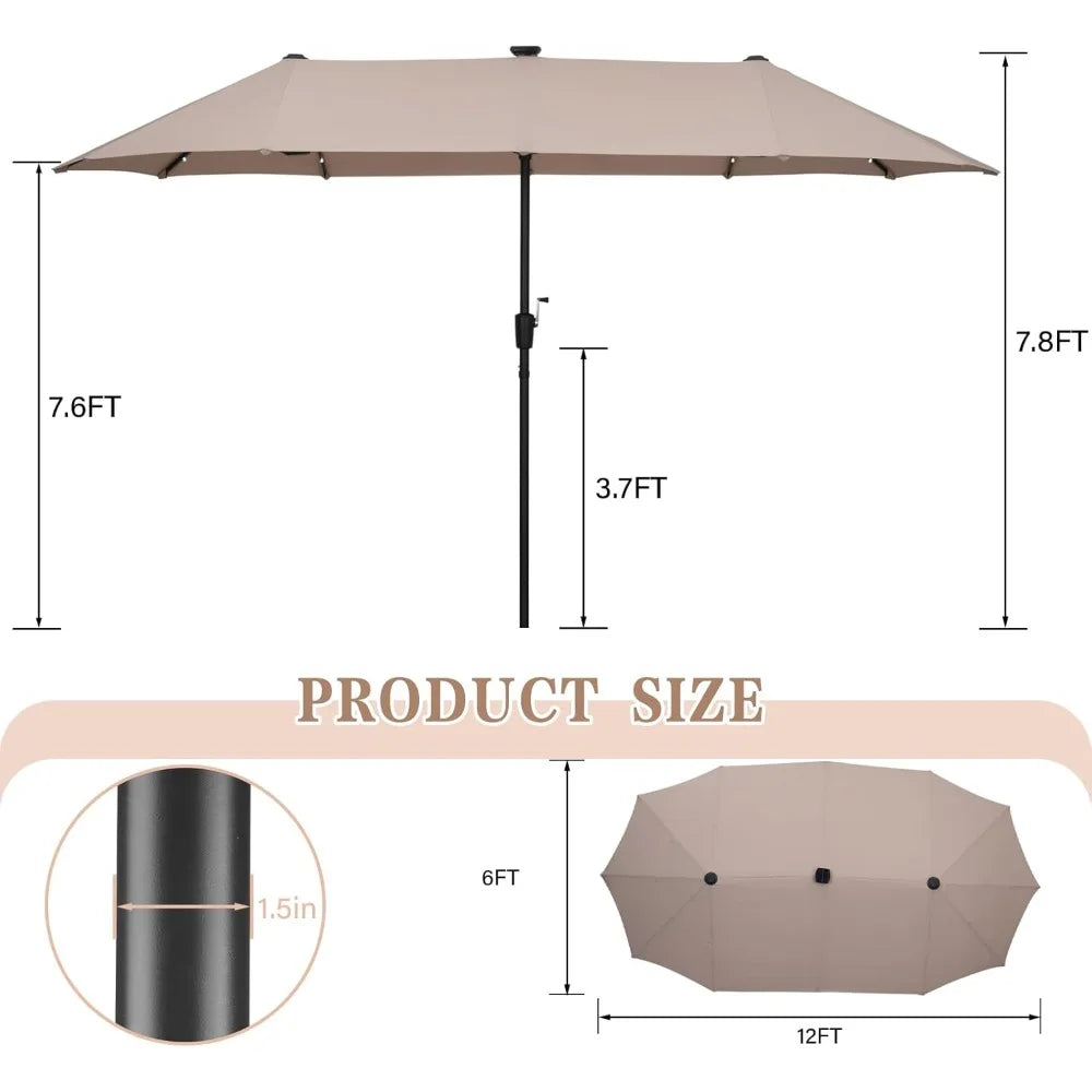 13 FT Rectangular Patio Umbrella and Matching Base with 36 Solar Powered LED Lights Ultimate Sun Protection