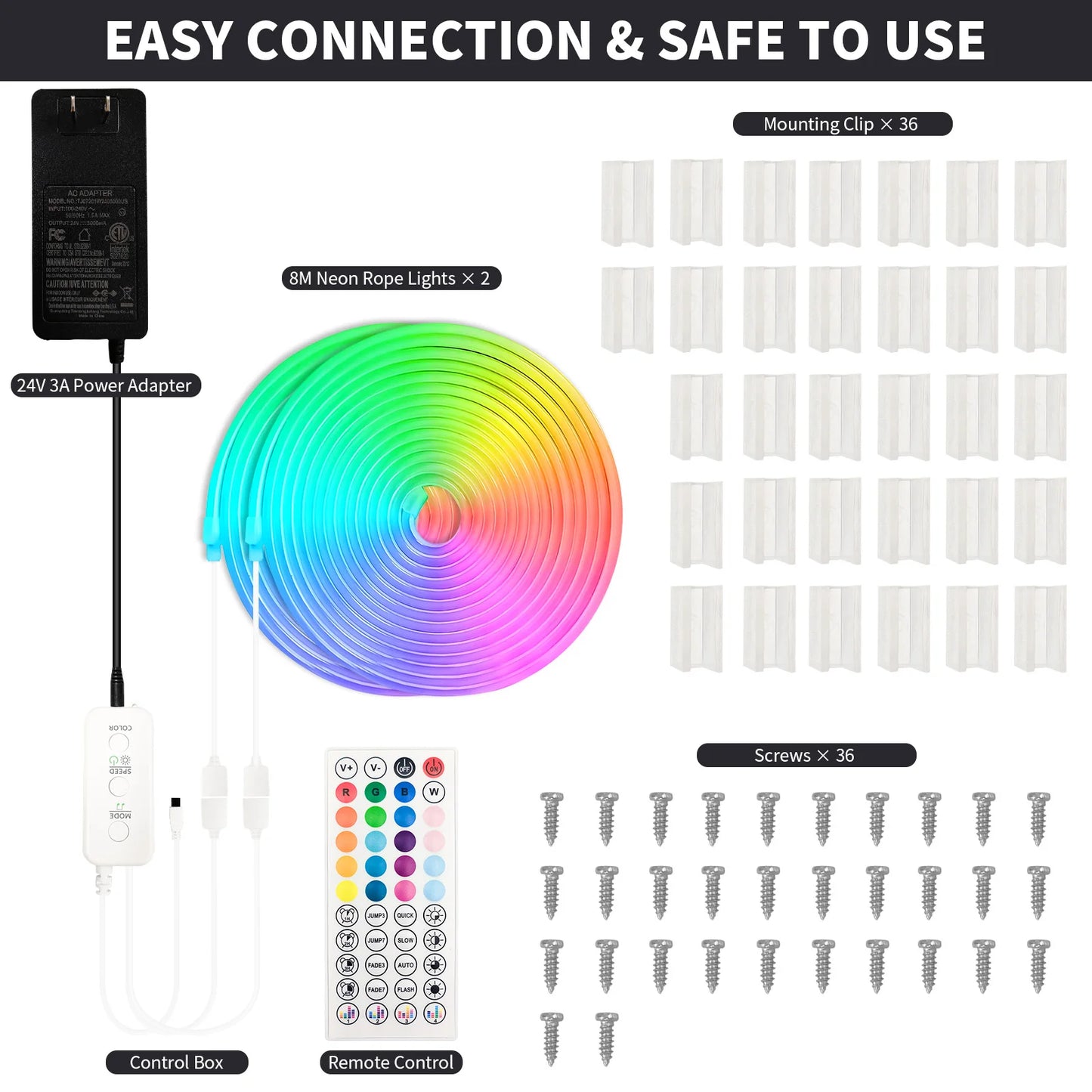 BUNACET RGBIC Neon LED Strip Lights With Bluetooth RF Remote