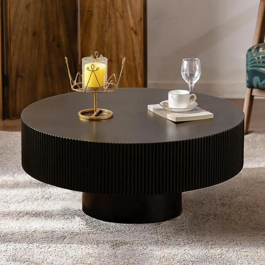 RBXC Round Fluted Drum Coffee Table For Living Room