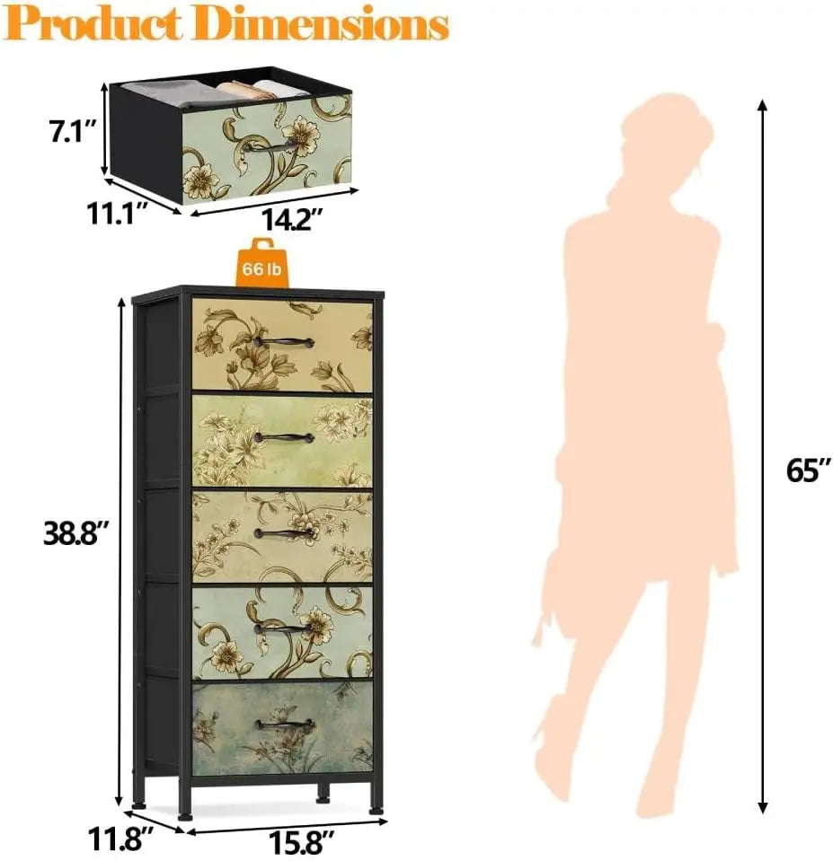 Vertical Dresser For Bedroom Tall Skinny Tower With Fabric Drawers For Living Room Dorm Entryway