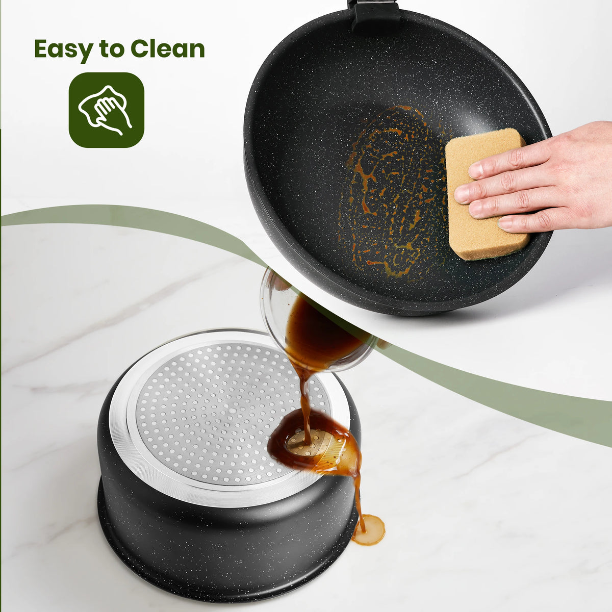 PFAS Free Ceramic Nonstick Induction Cookware Set With Detachable Handles