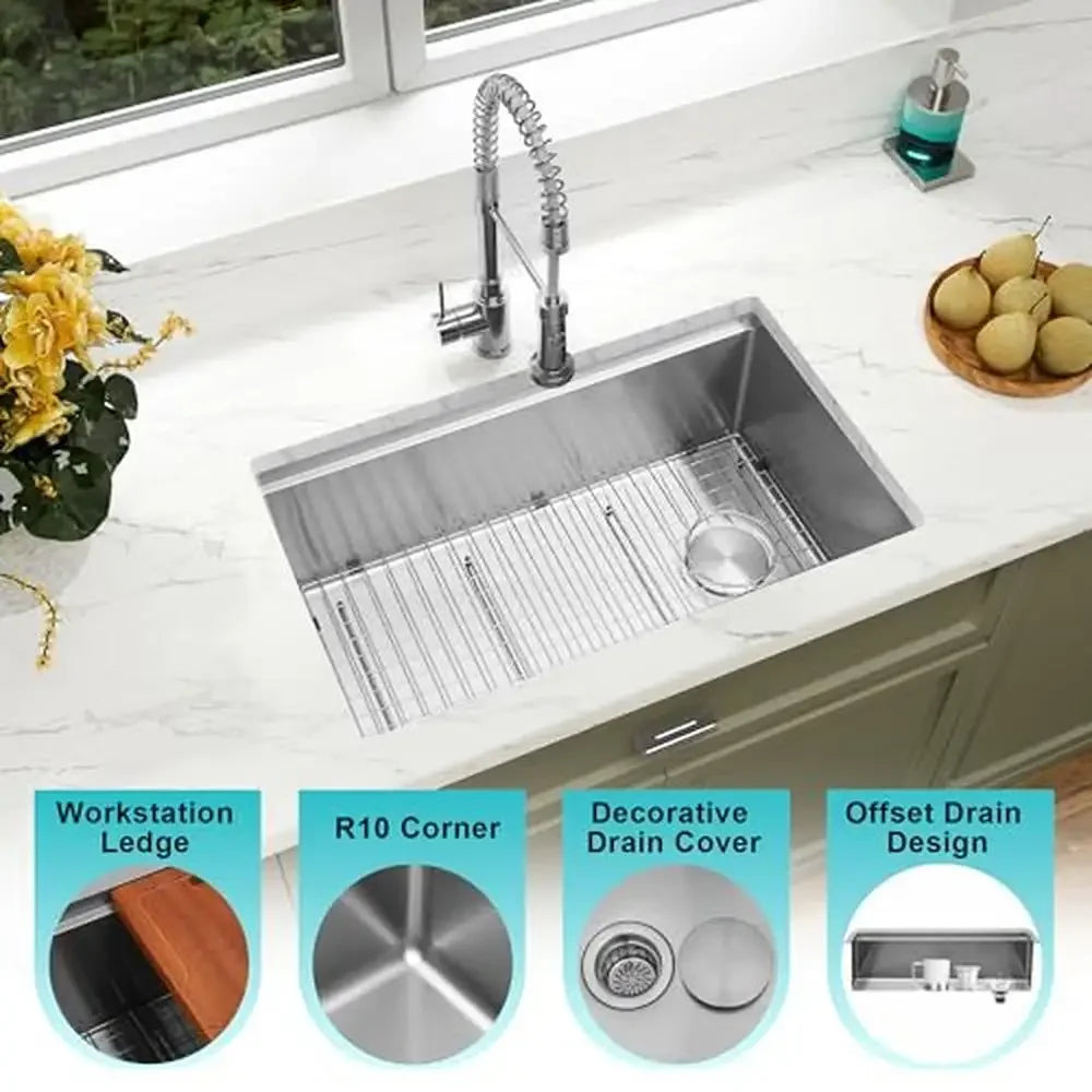 XMSJ Undermount Stainless Steel Kitchen Sink Workstation