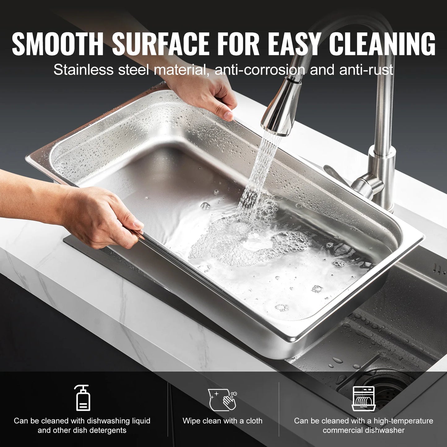 SucceBuy 4 Pack Stainless Steel Hotel Pans With Lid