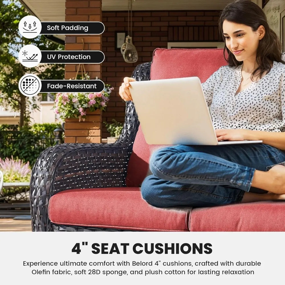 75Inch Outdoor Wicker Sofa - Standard 3 Seater with High Backrest, All Weather Rattan Patio Furniture for Balcony, Deck, Backyar