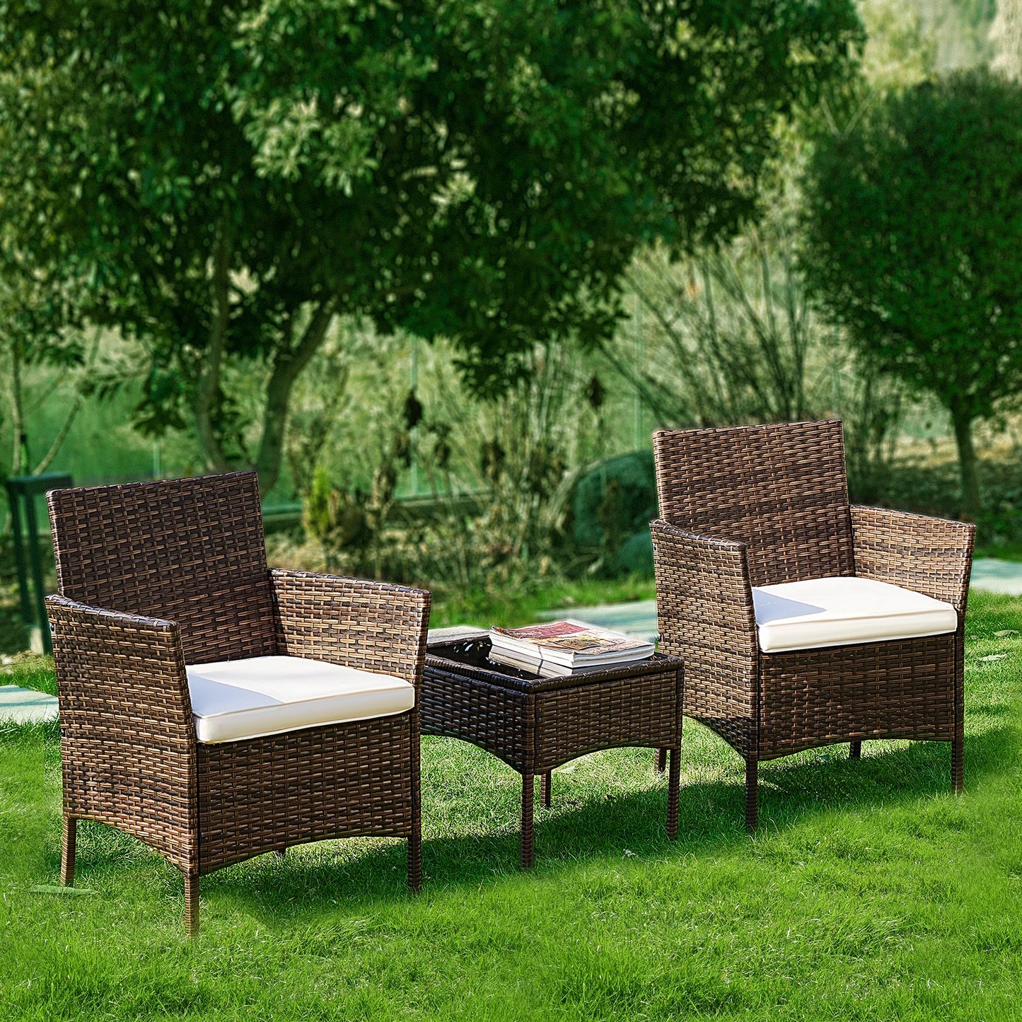 JHK Outdoor Patio Furniture Set With Cushioned Table
