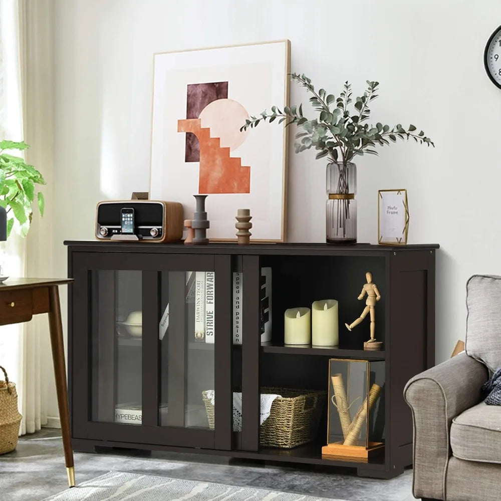 MKDK Wooden Kitchen Buffet Cabinet With Adjustable Shelves