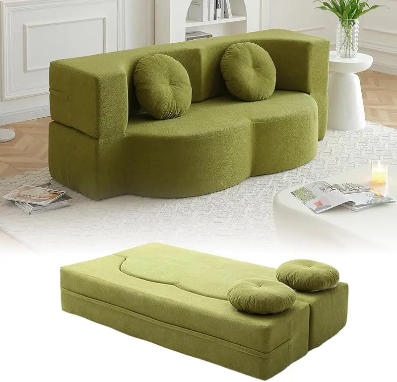 (UUX)76" Convertible Futon Bed, Boneless Sleeper Sofa Couch with 2/Pillows Teddy Fabric, 2-in-1 Comfy Floor & Foldable L UQ