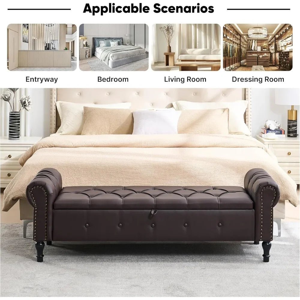 Storage Bench for Bedroom Faux Leather End of Bed Bench