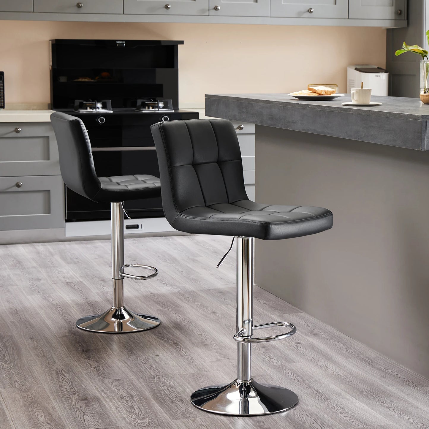 JHK PU Leather Bar Stools Set Of 2 Upholstered Counter Height Stools With Comfortable Backrest SGS Certified