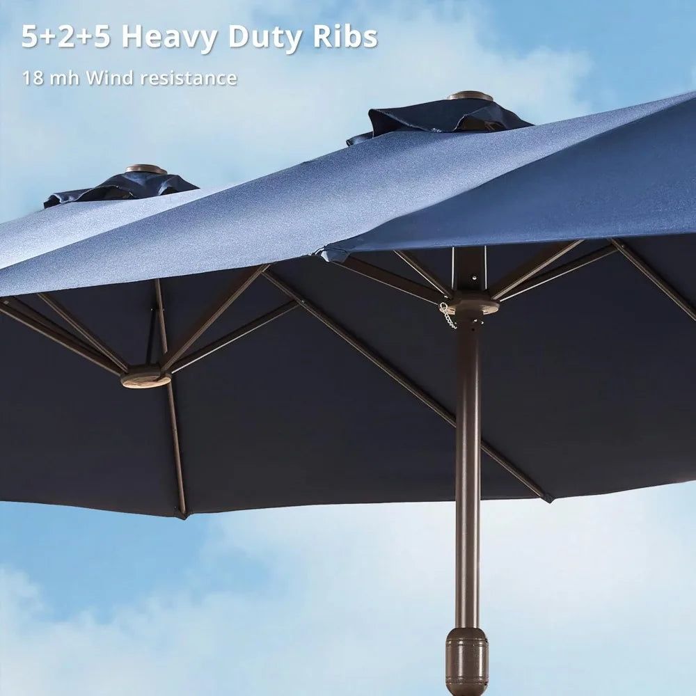 15ft Large Patio Umbrella with Base,Outdoor Rectangle Double-Sided Market Umbrella with Stand Included,Outside Umbrellas for Poo