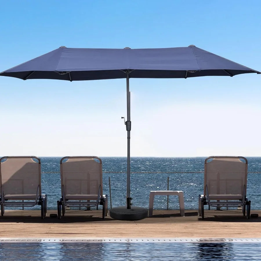 13Ft Large Patio Umbrella with Base Outdoor DoubleSided Market Extra Large Table Umbrella Easy Crank for Yard Poolside Deck Nav