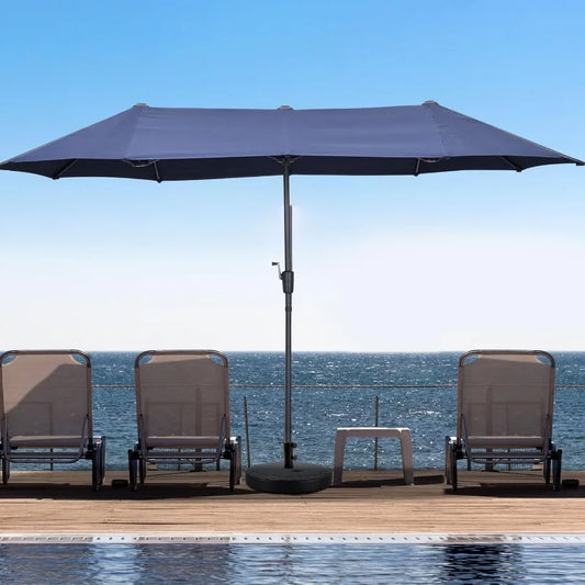 13Ft Large Patio Umbrella with Base Outdoor DoubleSided Market Extra Large Table Umbrella Easy Crank for Yard Poolside Deck Nav