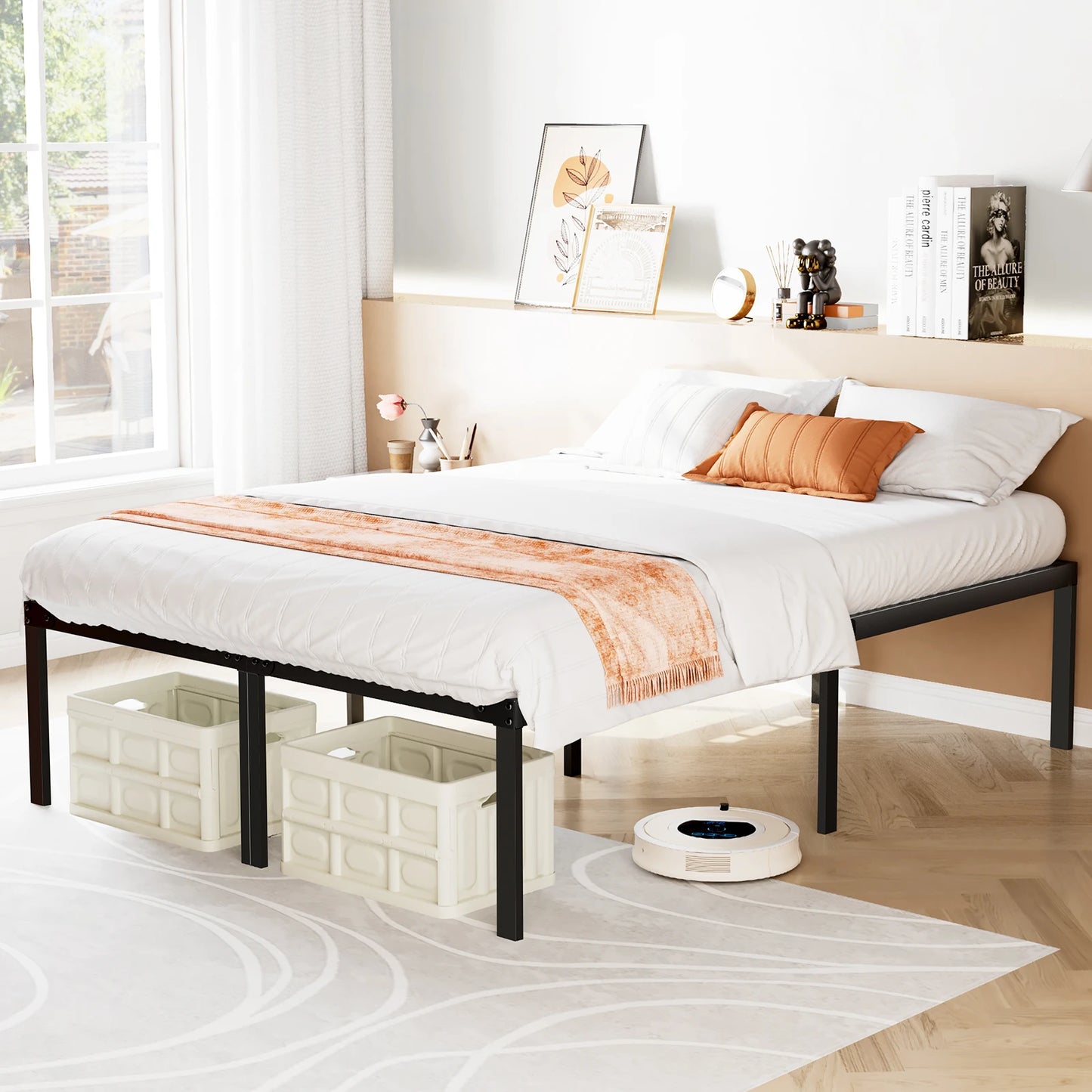 JHK Basic Metal Bed Frame With Steel Slat Support 350LBS