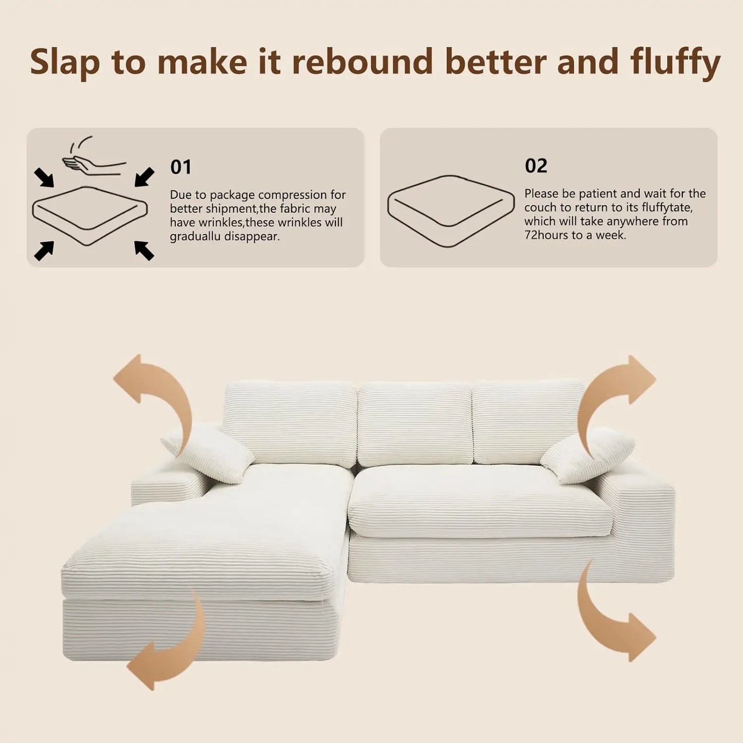 Cloud Modular Corduroy Sectional Sofa With Chaise LShaped