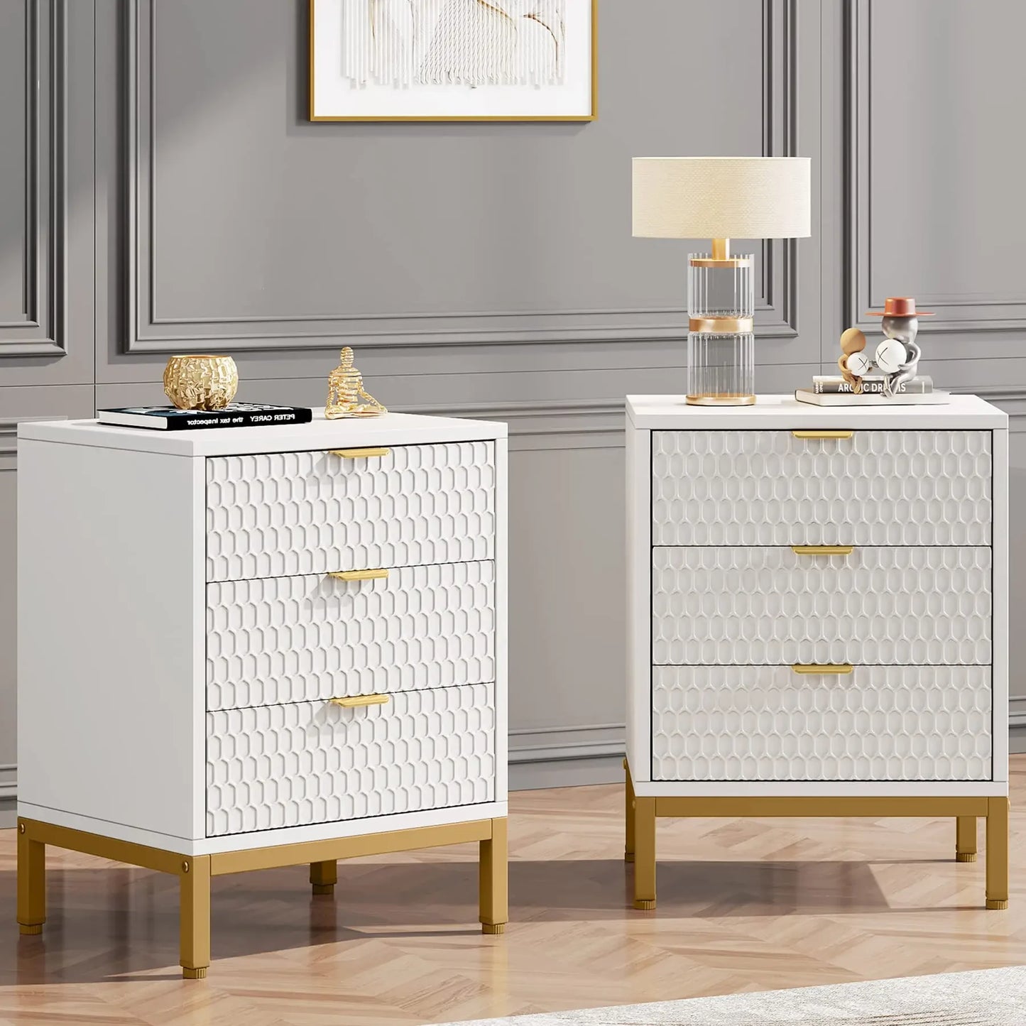 Tribesigns Modern Nightstand With 3 Drawers Bedroom Storage