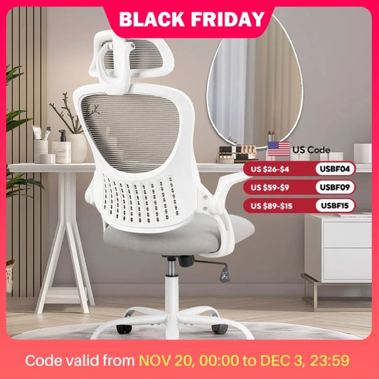 JHK Mesh Ergonomic Office Chair With Flip Up Arms And Lumbar Support