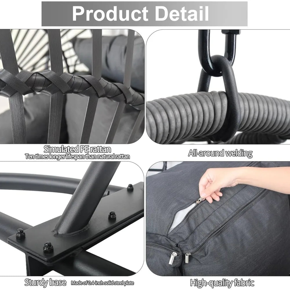 Hanging Egg Chair with Stand - Egg Swing Chair Outdoor Indoor Patio Wicker Chair Swing Hammock Egg Chairs 400lbs Capacity