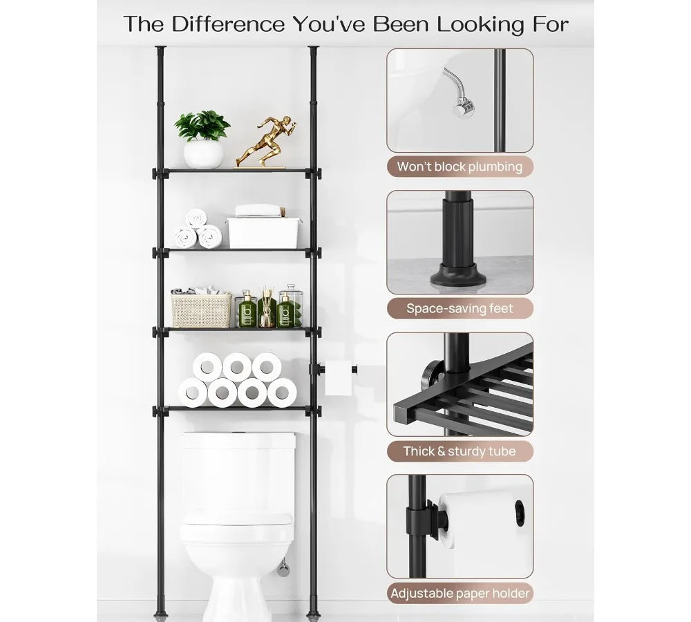 High-concerned Adjustable Over Toilet Storage Shelf 4 Tier Organizer