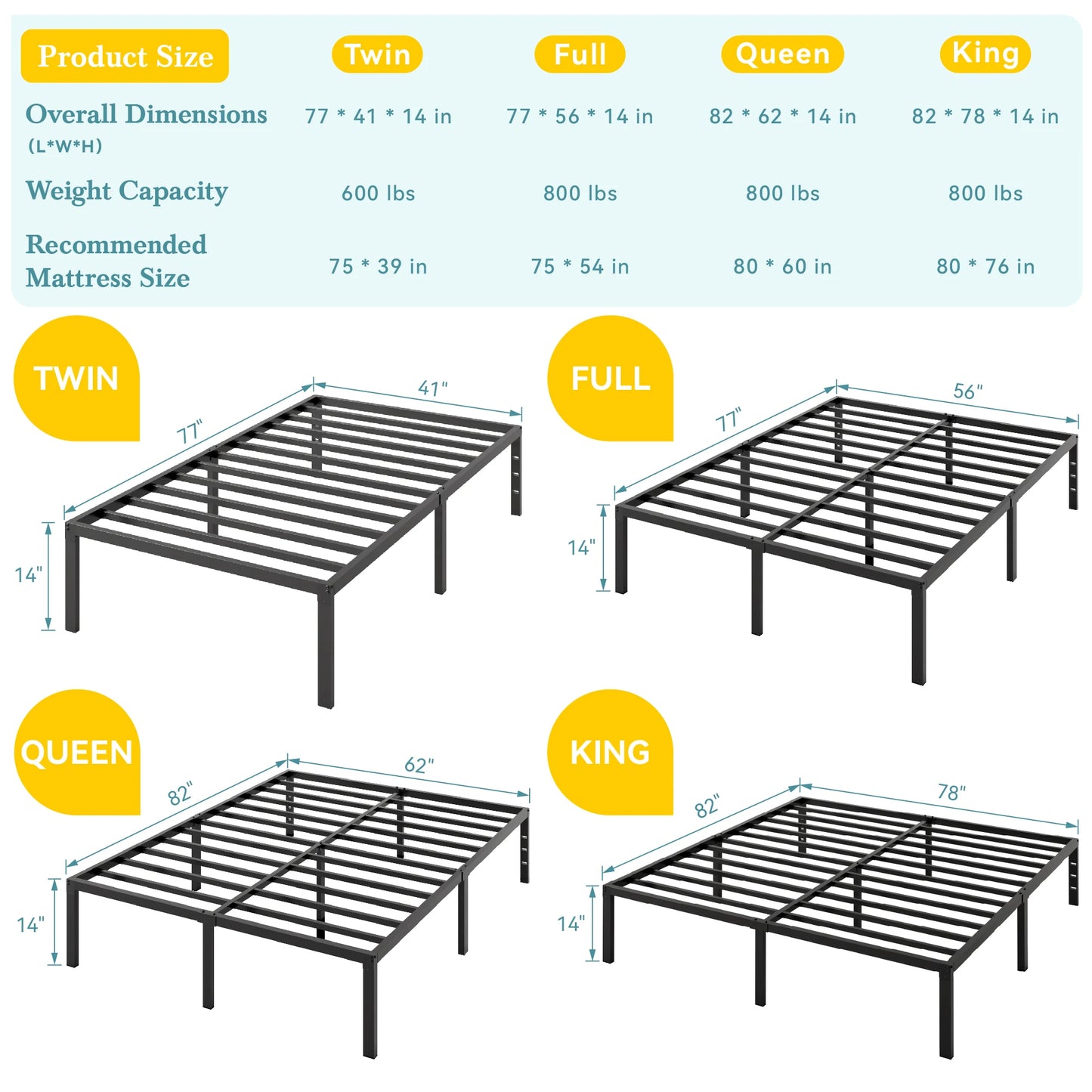 HOOMIC Heavy Duty Metal Bed Frame With Underbed Storage