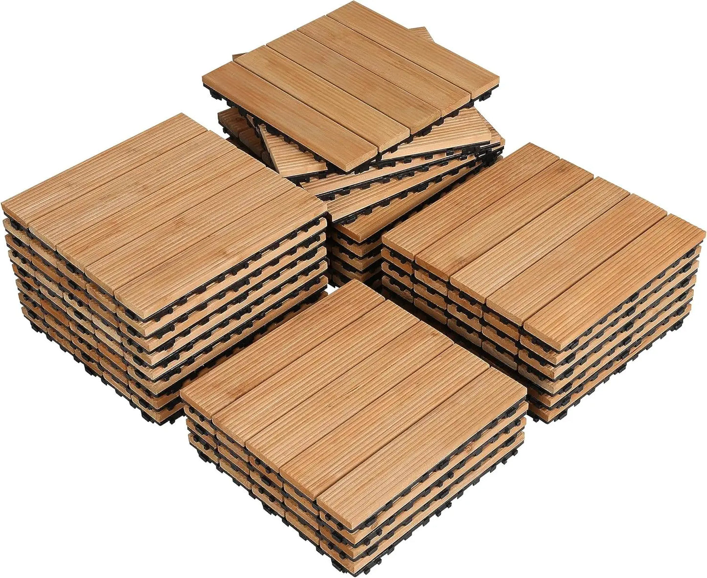 27PCS Interlocking Patio Deck Tiles Outdoor Flooring for Garden Poolside Fir Wood Indoor Natural Wood