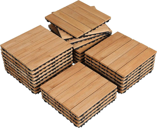 27PCS Interlocking Patio Deck Tiles Outdoor Flooring for Garden Poolside Fir Wood Indoor Natural Wood