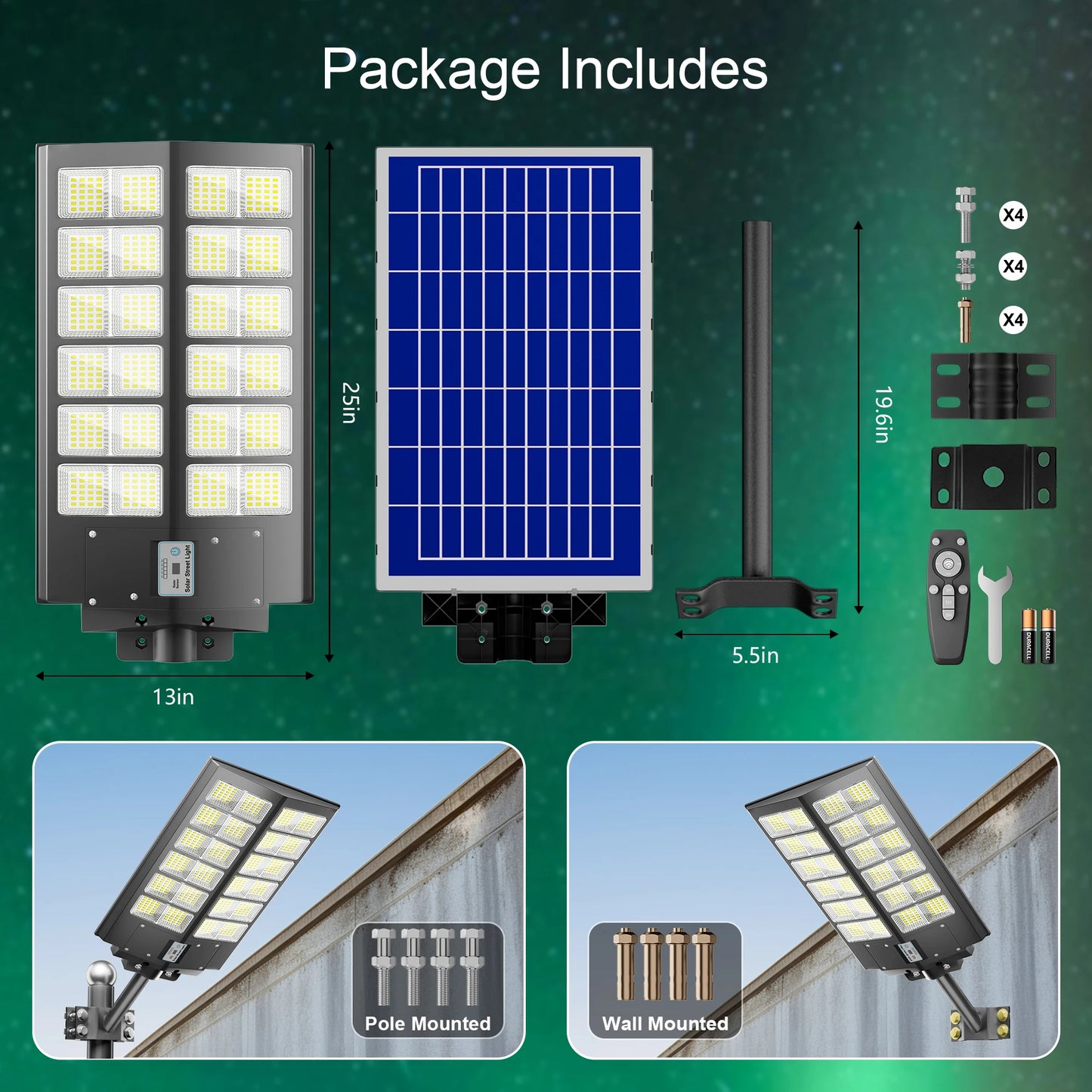 2-Pack 5000W Solar Street Lights With Motion Sensor Remote Control
