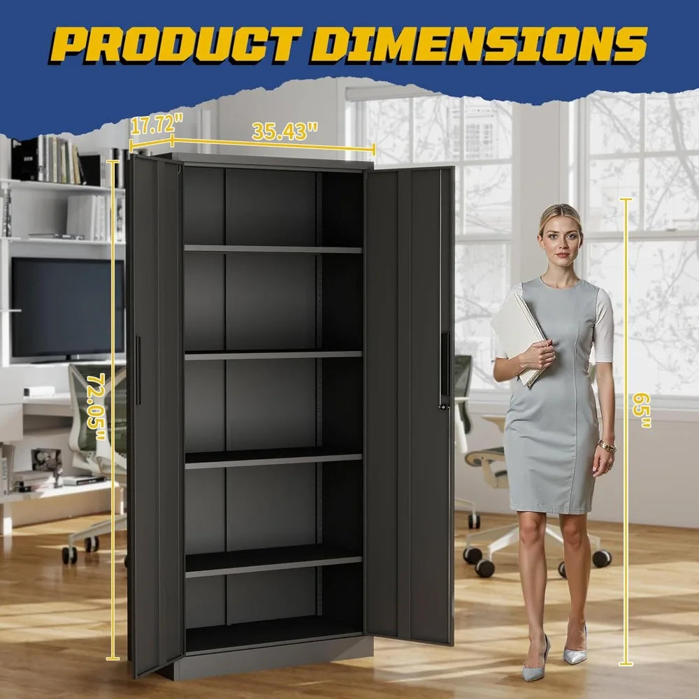 Metal Storage Cabinet With Adjustable Shelves And Locking Doors