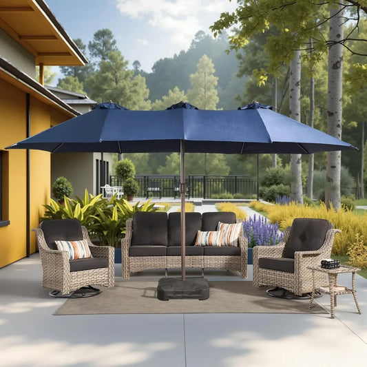15ft Large Patio Umbrella with Base,Outdoor Rectangle Double-Sided Market Umbrella with Stand Included,Outside Umbrellas for Poo