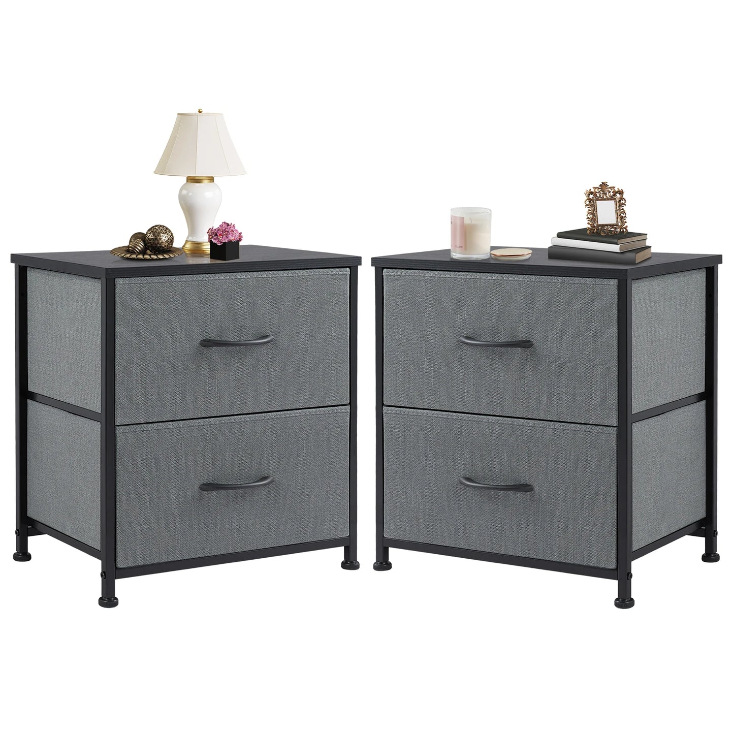 JHK Nightstand Bedside Table With Fabric Drawers For Bedroom