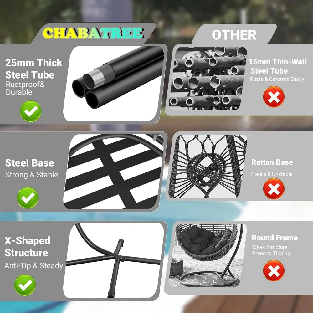 Egg Chair with Stand,Patio Rattan Wicker Hanging Swing Egg Chair Hammock Chair for Bedroom Porch Garden,Thickened Aluminum Alloy