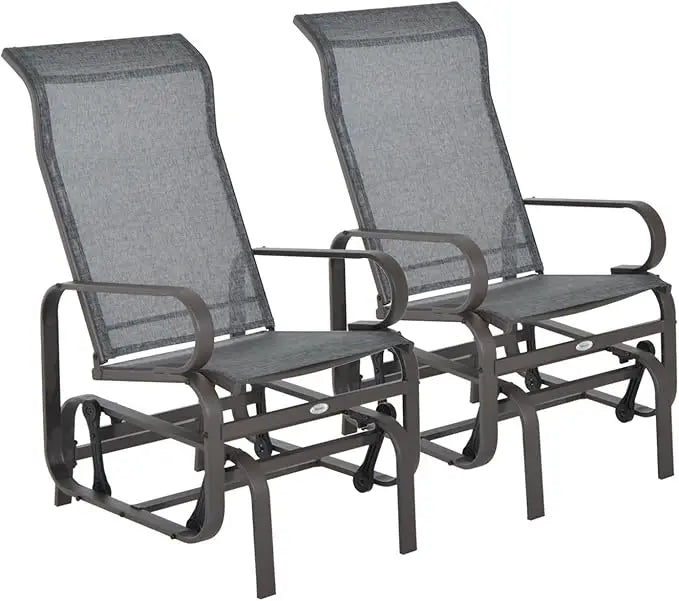 Outdoor Patio Glider Chairs Set of 2 With Mesh Back Alloy