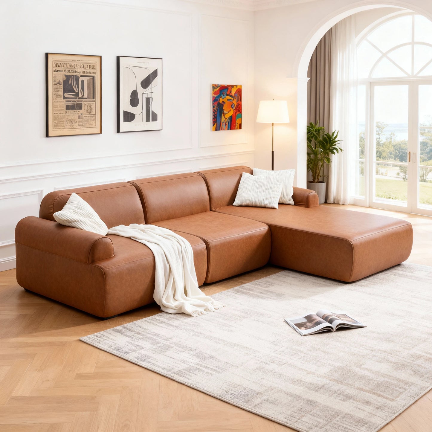 L Shaped Modular Leather Sofa For Large Family Spaces