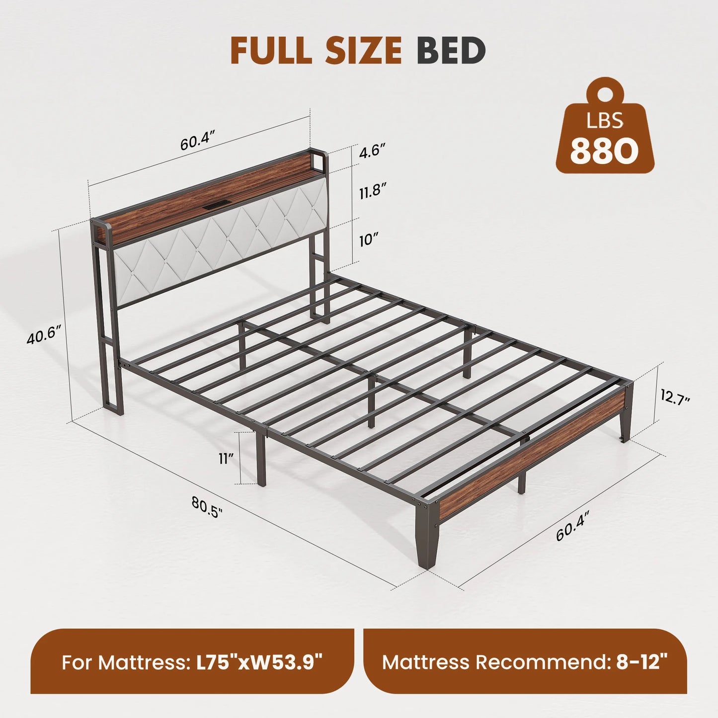 JHK King Size Metal Bed Frame With Storage And Charging Station, Heavy Duty 1100 Lbs Capacity, Easy Assembly, Headboard