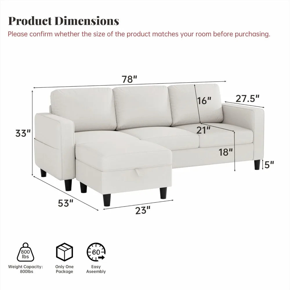 ANGDUO L Shaped Sectional Sofa Modern Couch Storage Ottoman