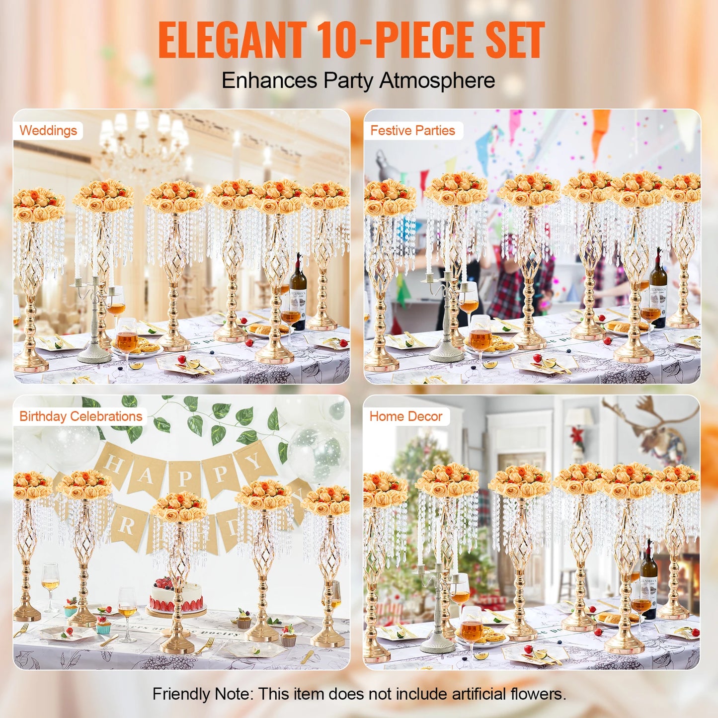 SucceBuy Crystal Wedding Flower Stand Metal Centerpiece