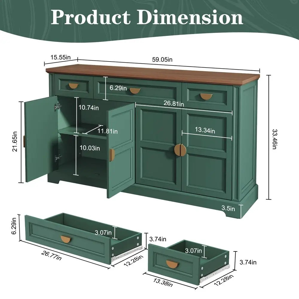 Shaker Style Buffet Sideboard Cabinet With Four Doors And Drawers