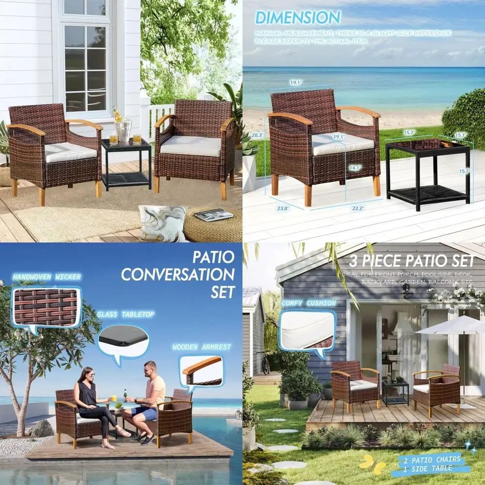2-Piece Outdoor Patio Furniture Set with Table and Chairs for Lawn Conversation Area