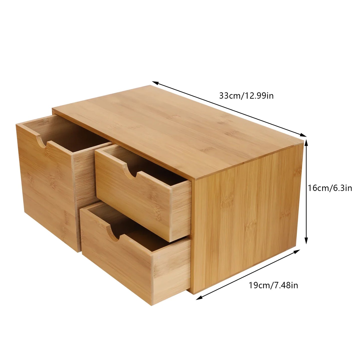 Bamboo Drawer Box, Bamboo Desk Organiser W|Drawers, Mini Chest of Drawers, Wooden Organiser for Home, Office, Kitchen, Bathroom