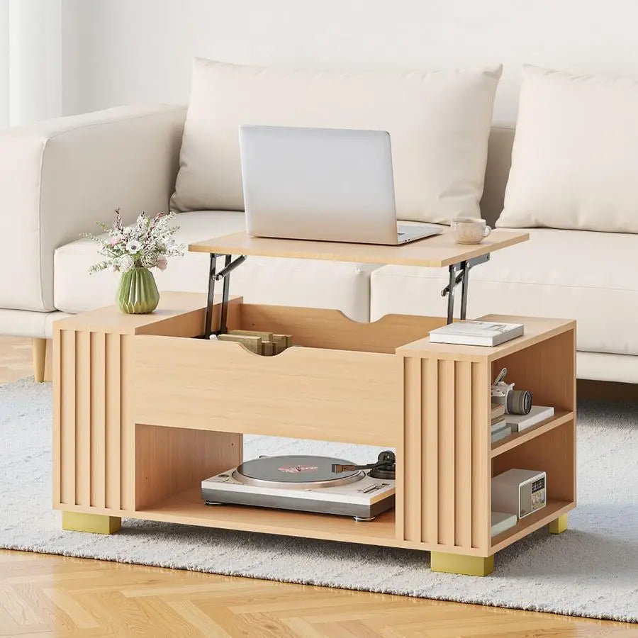 LiftTop Hidden Storage Coffee Table With Adjustable Shelves