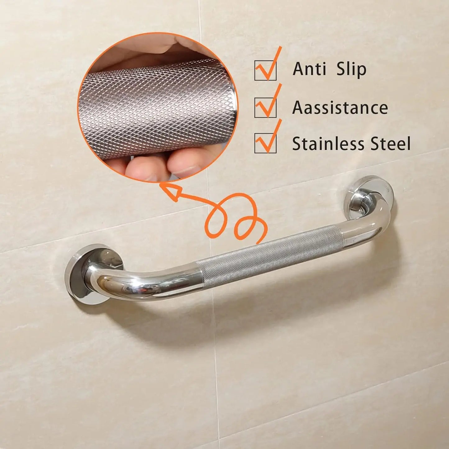Two Pack Stainless Steel Shower Grab Bars for Bathroom Safety