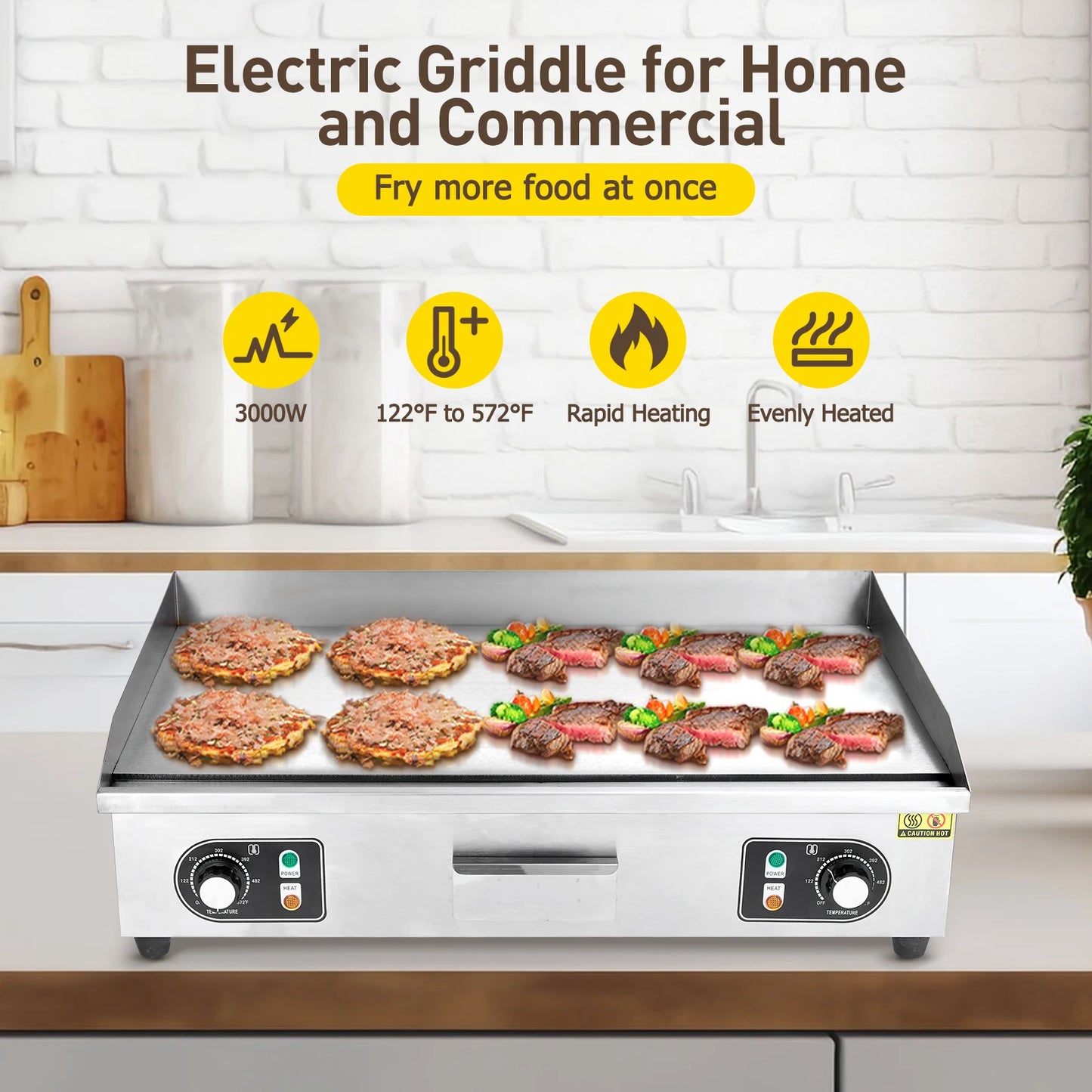 Adoolla 1500W 110V Commercial Electric Grill Teppanyaki Nonstick Countertop