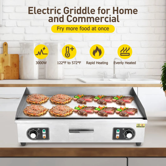 Adoolla 1500W 110V Commercial Electric Grill Teppanyaki Nonstick Countertop