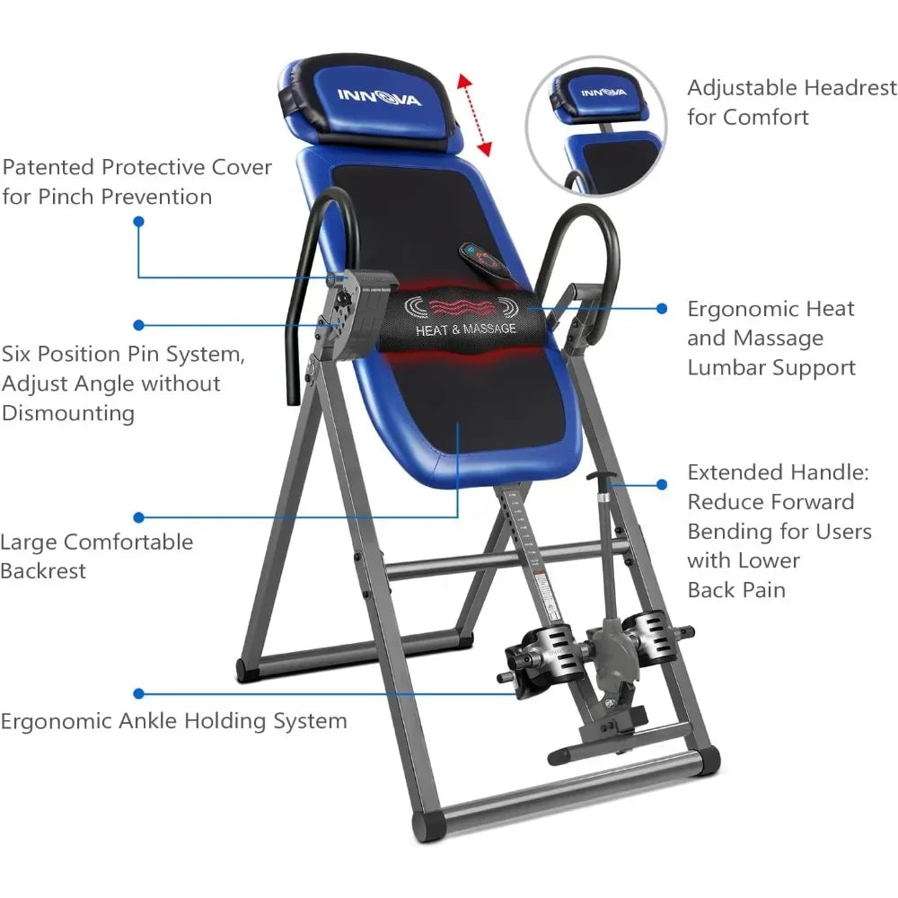 Customizable-INNOVA HEALTH AND FITNESS ITM4800 Advanced Heat And Massage Inversion Table,Black/ Blue / Gray