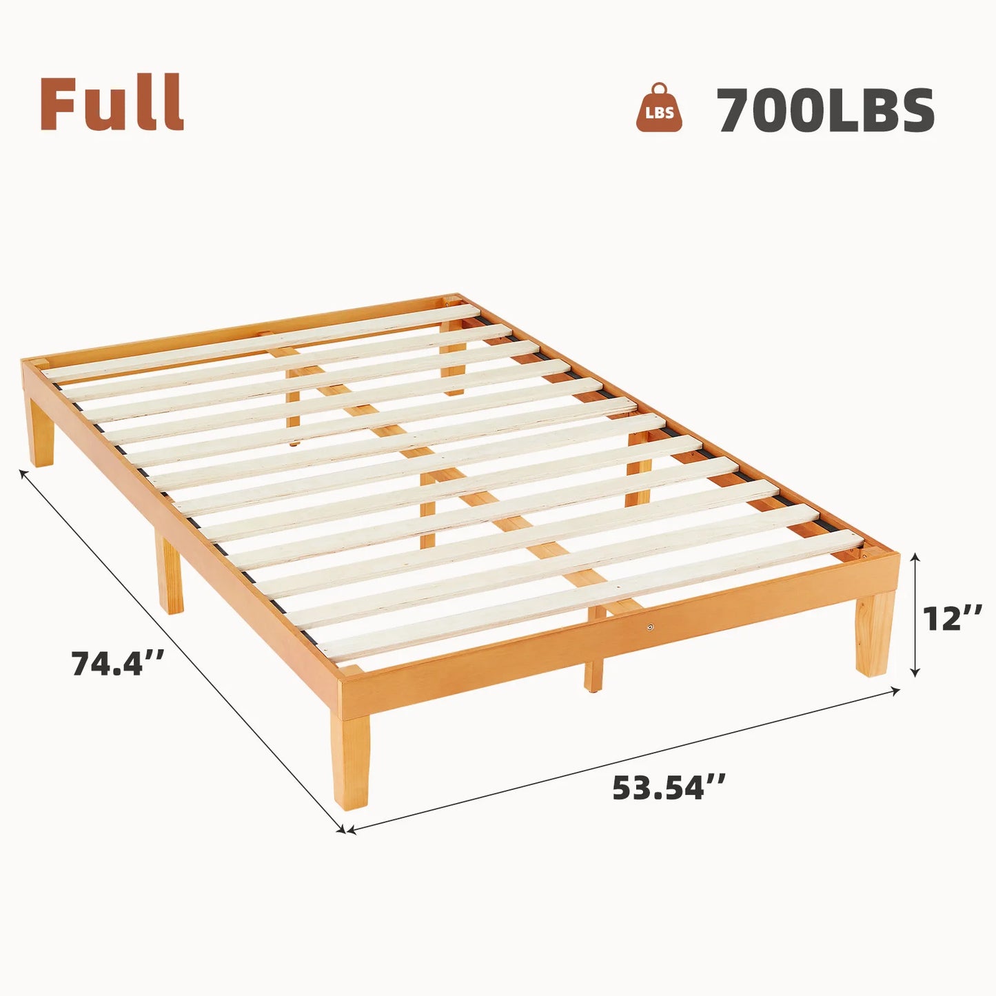 JHK Solid Wood Bed Frame With Slats And Easy Assembly