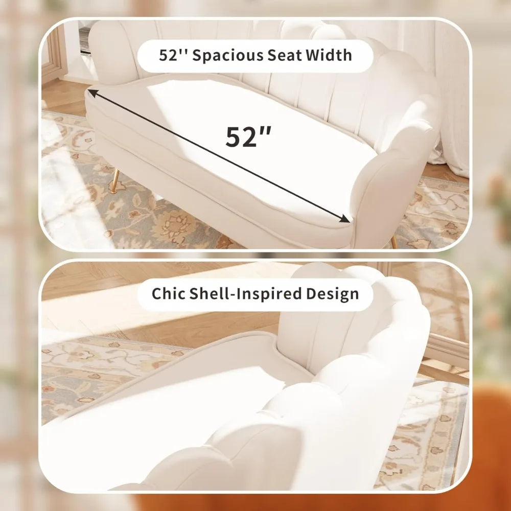 Modern Chenille Loveseat Sofa With Golden Legs For Living Room