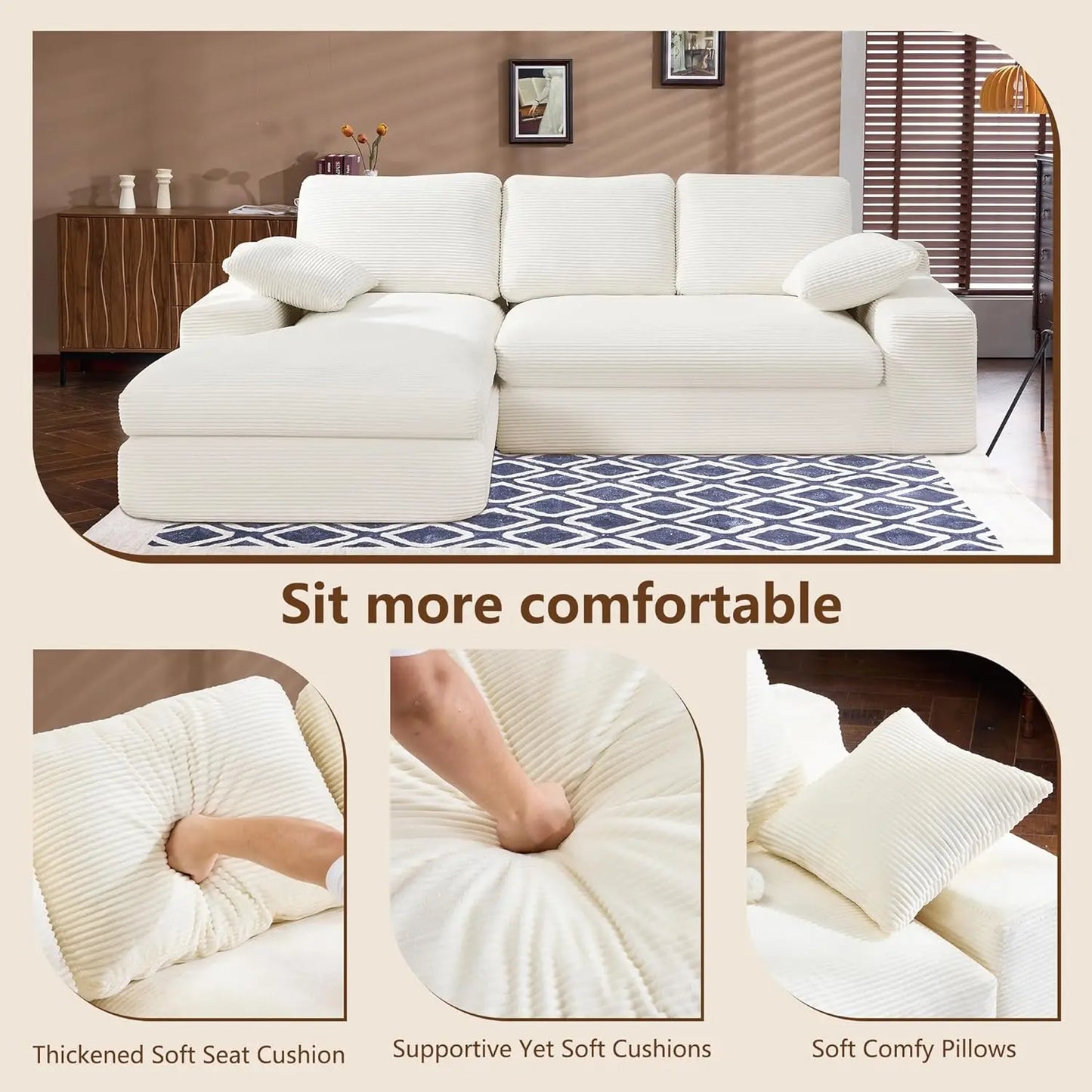 Cloud Modular Corduroy Sectional Sofa With Chaise LShaped